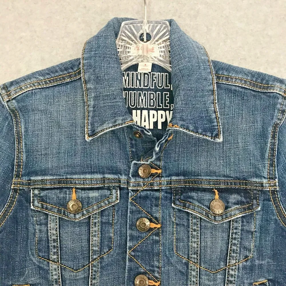 Cat & Jack Denim Jeans Jacket Unisex‎ Kids Small Blue Boys Mindful Humble Happy